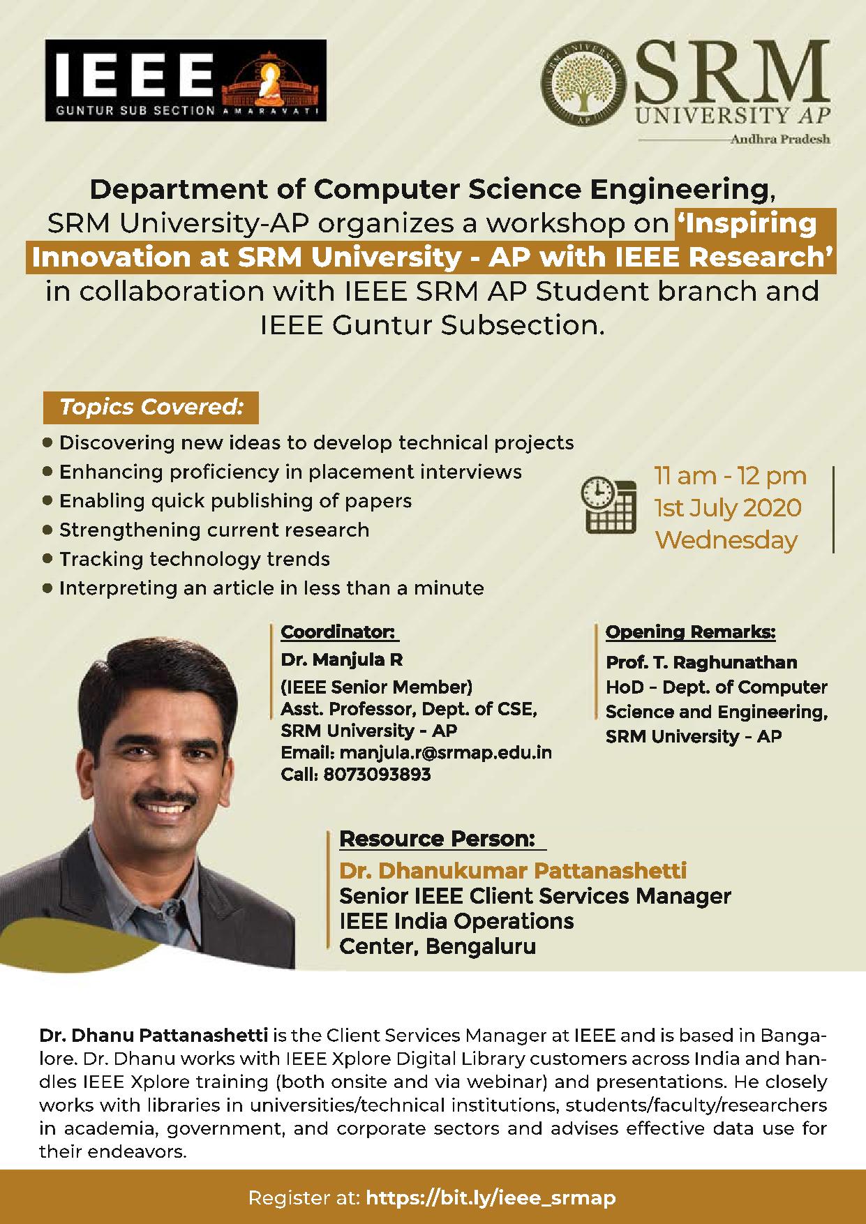 Webinar on “Inspiring Innovation at SRM University with IEEE Research”