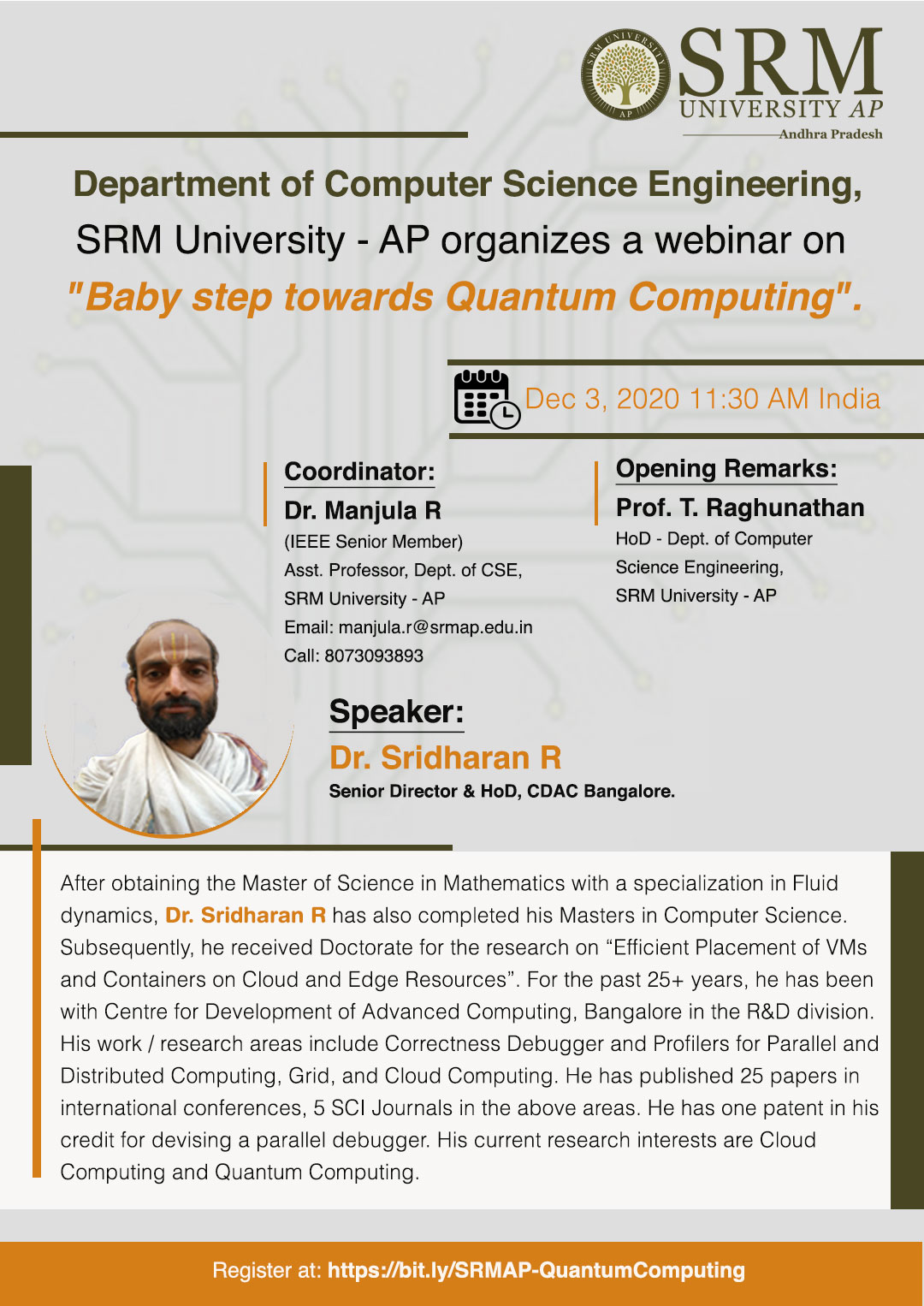 Department of Computer Science invites Dr Sridharan R to share...