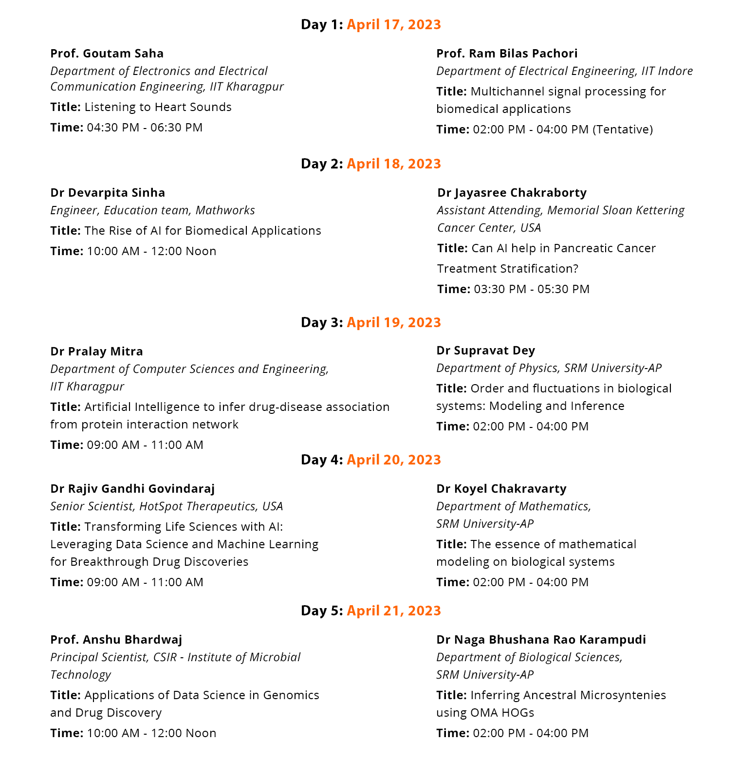 Faculty Development Programme - Schedule
